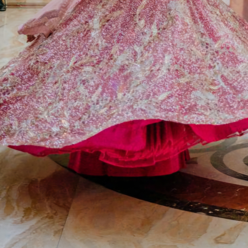 Elegant Pink and Gold Embellished Lehenga - Picture 5 of 6